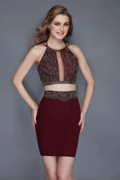 Primavera Couture - 3103 Glammed Halter Two Piece Cocktail Dress Cocktail Dresses