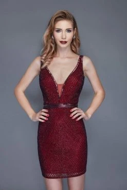 Cocktail Dresses Primavera Couture - 3135 Embellished Deep V-neck Fitted Dress