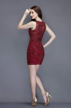 Primavera Couture - 3139 Beaded Deep V-neck Fitted Dress