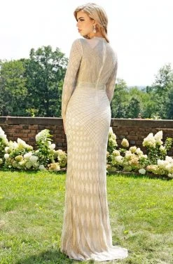 Primavera Couture - 3172 High Neck Beaded Long Sleeve Sheath Gown Formal Gowns