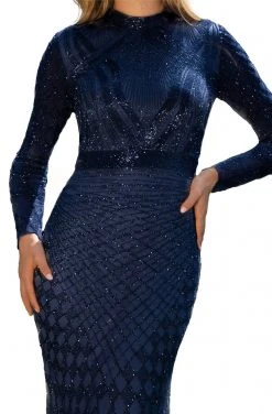 Primavera Couture - 3172 High Neck Beaded Long Sleeve Sheath Gown Formal Gowns