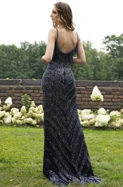 Primavera Couture - 3174 Fringed V-Neck Sheath Evening Gown Formal Gowns