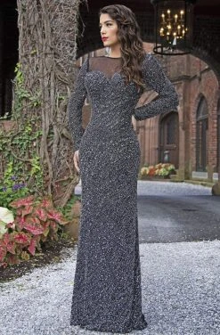 Formal Gowns Primavera Couture - 3180 Sequined Long Sleeves Evening Gown