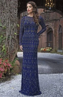 Formal Gowns Primavera Couture - 3181 Sequined Long Sleeves Sheath Gown
