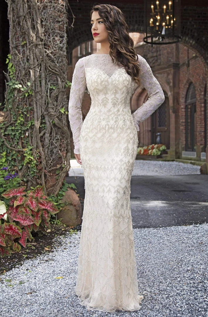 Formal Gowns Primavera Couture - 3181 Sequined Long Sleeves Sheath Gown 6 Formal Gowns Primavera Couture - 3181 Sequined Long Sleeves Sheath Gown