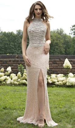 Formal Gowns Primavera Couture - 3203 Sequined High Halter Back Cutout Gown