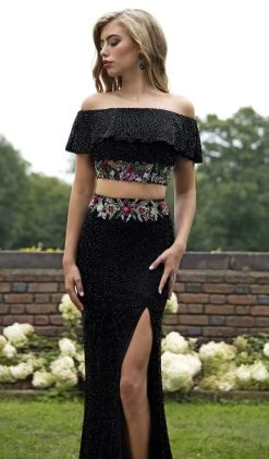 Primavera Couture - 3215 Two-Piece Floral Sequined Off Shoulder Gown