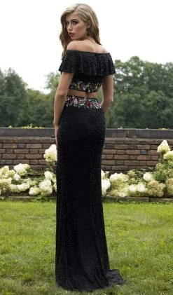 Primavera Couture - 3215 Two-Piece Floral Sequined Off Shoulder Gown