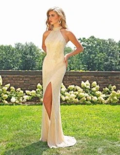 Primavera Couture - 3218 Embellished High Halter Sheath Dress Formal Gowns 17 Primavera Couture - 3218 Embellished High Halter Sheath Dress Formal Gowns