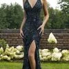 Primavera Couture - 3220 Beaded Trailing Foliage High Slit Gown 2 Primavera Couture - 3220 Beaded Trailing Foliage High Slit Gown
