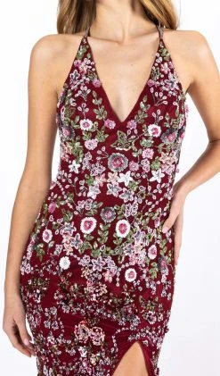 Primavera Couture - 3221 Floral Embellished Backless Sheath Gown