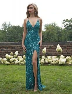 Formal Gowns Primavera Couture - 3223 Strappy Plunging V Neck Gown With Slit 11 Formal Gowns Primavera Couture - 3223 Strappy Plunging V Neck Gown With Slit