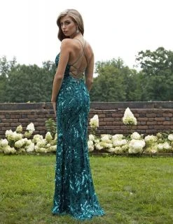 Formal Gowns Primavera Couture - 3223 Strappy Plunging V Neck Gown With Slit 12 Formal Gowns Primavera Couture - 3223 Strappy Plunging V Neck Gown With Slit