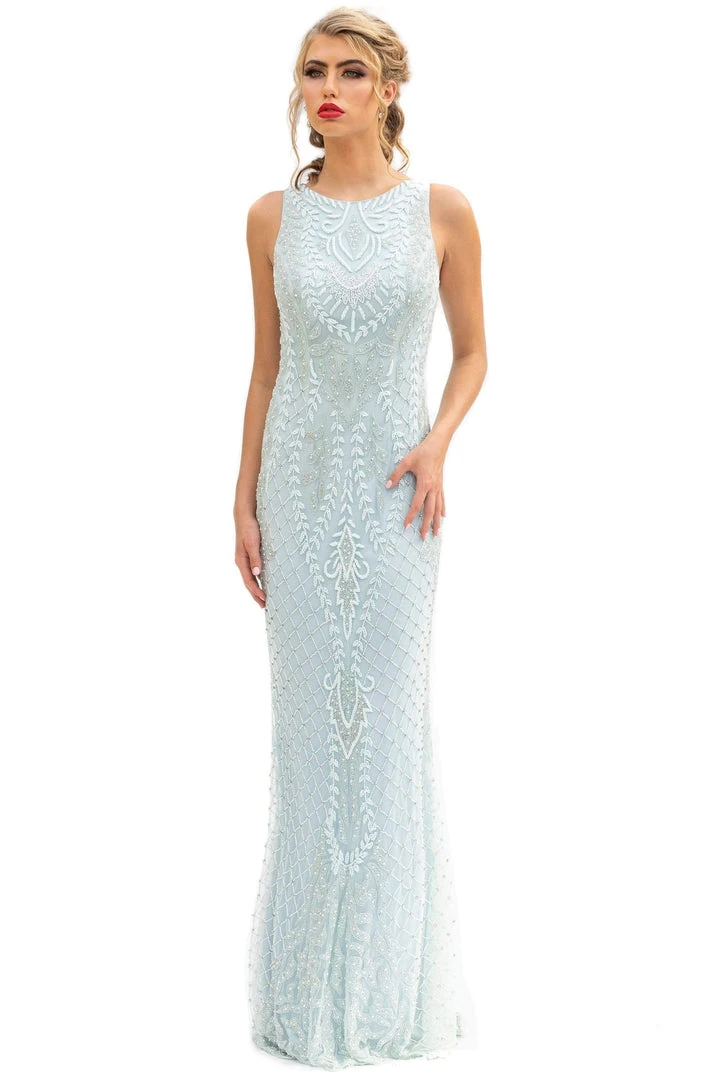Formal Gowns Primavera Couture - 3227 Jewel Neck Intricate Beaded Sheath Gown 3 Formal Gowns Primavera Couture - 3227 Jewel Neck Intricate Beaded Sheath Gown
