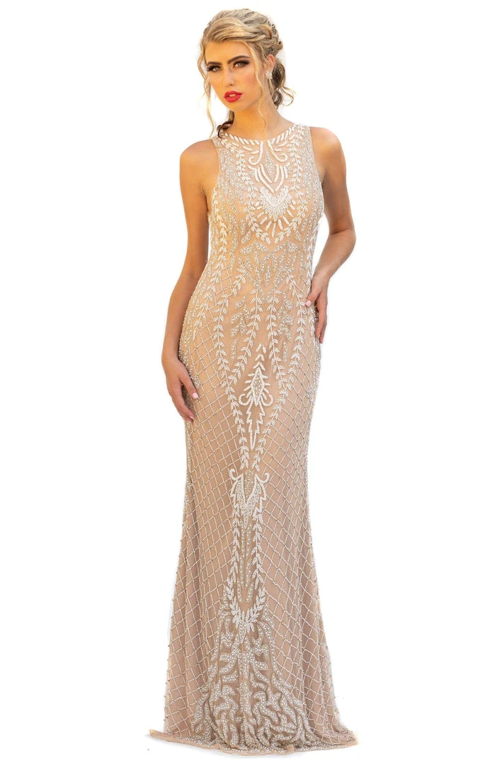 Formal Gowns Primavera Couture - 3227 Jewel Neck Intricate Beaded Sheath Gown 5 Formal Gowns Primavera Couture - 3227 Jewel Neck Intricate Beaded Sheath Gown