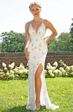 Formal Gowns Primavera Couture - 3229 Floral Beaded High Slit Long Gown 15 Formal Gowns Primavera Couture - 3229 Floral Beaded High Slit Long Gown