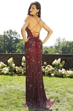 Formal Gowns Primavera Couture - 3229 Floral Beaded High Slit Long Gown 11 Formal Gowns Primavera Couture - 3229 Floral Beaded High Slit Long Gown