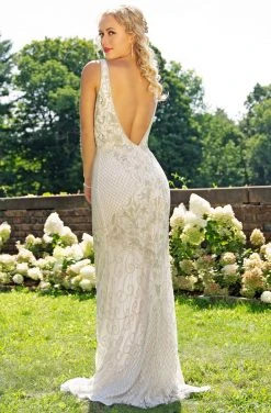 Primavera Couture - 3232 Bedazzled Plunging V-neck Sheath Dress Formal Gowns