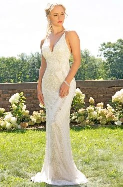 Primavera Couture - 3236 Embellished Plunging V-neck Sheath Dress