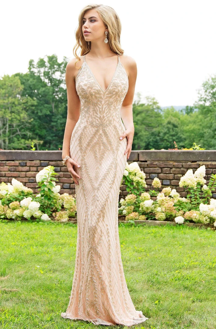 Primavera Couture - 3236 Embellished Plunging V-neck Sheath Dress 8 Primavera Couture - 3236 Embellished Plunging V-neck Sheath Dress