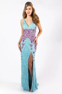 Formal Gowns Primavera Couture - 3238 Floral Embellished V-neck Sheath Dress