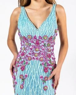 Formal Gowns Primavera Couture - 3238 Floral Embellished V-neck Sheath Dress