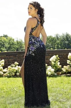 Primavera Couture - 3240 Sequined Halter Sheath Dress With Train