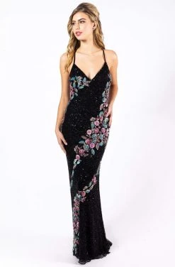 Primavera Couture - 3243 Vibrant Contrast Floral Beaded Gown Formal Gowns