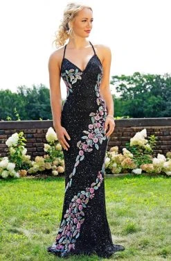 Primavera Couture - 3243 Vibrant Contrast Floral Beaded Gown Formal Gowns 15 Primavera Couture - 3243 Vibrant Contrast Floral Beaded Gown Formal Gowns