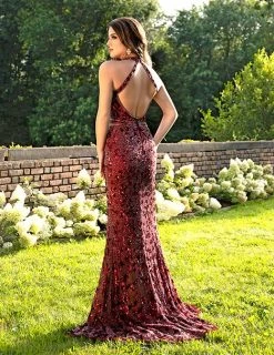 Primavera Couture - 3244 Bedazzled High Halter Sheath Dress Formal Gowns