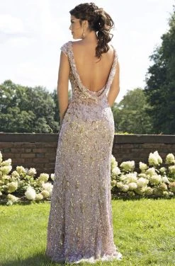 Primavera Couture - 3254 Cowl Back Cap Sleeve Sequined Gown 12 Primavera Couture - 3254 Cowl Back Cap Sleeve Sequined Gown