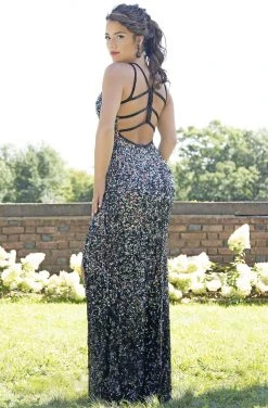 Formal Gowns Primavera Couture - 3255 Multicolored Sequined V-neck Sheath Dress