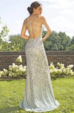 Formal Gowns Primavera Couture - 3255 Multicolored Sequined V-neck Sheath Dress 12 Formal Gowns Primavera Couture - 3255 Multicolored Sequined V-neck Sheath Dress