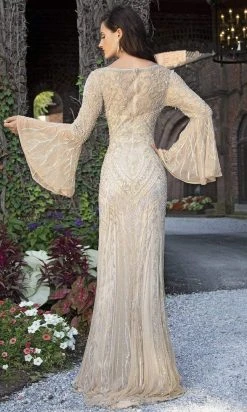 Primavera Couture - 3284 Embellished Long Bell Sleeve Bateau Dress