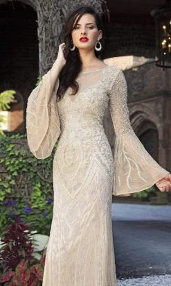 Primavera Couture - 3284 Embellished Long Bell Sleeve Bateau Dress
