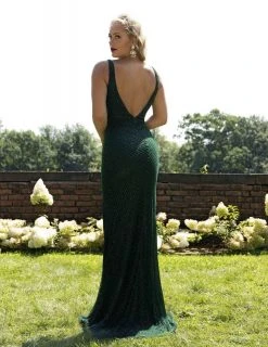 Primavera Couture - 3298 Embellished Deep Vneck Sheath Dress With Slit 12 Primavera Couture - 3298 Embellished Deep Vneck Sheath Dress With Slit