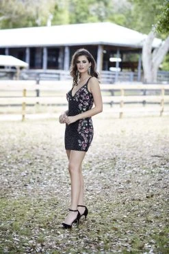 Cocktail Dresses Primavera Couture - 3302 V-Neckline Embellished Sheath Dress