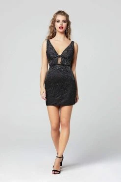 Primavera Couture - 3305 Sequin Embellished Plunging V-Neck Dress