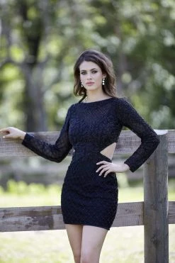 Primavera Couture - 3307 Long Sleeve Multi-Cutout Beaded Dress Cocktail Dresses