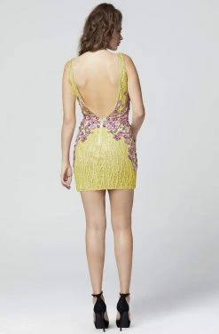 Primavera Couture - 3309 Sequined Plunging Vneck Sheath Cocktail Dress 12 Primavera Couture - 3309 Sequined Plunging Vneck Sheath Cocktail Dress