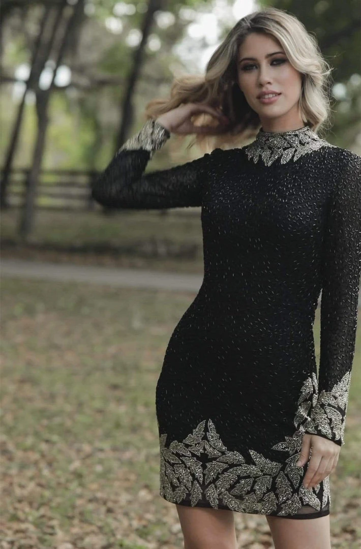 Primavera Couture - 3320 Bead Embellished High Neck Dress Cocktail Dresses 5 Primavera Couture - 3320 Bead Embellished High Neck Dress Cocktail Dresses