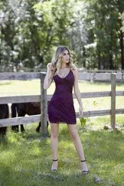 Primavera Couture - 3342 Striped Surplice Motif Sheath Dress