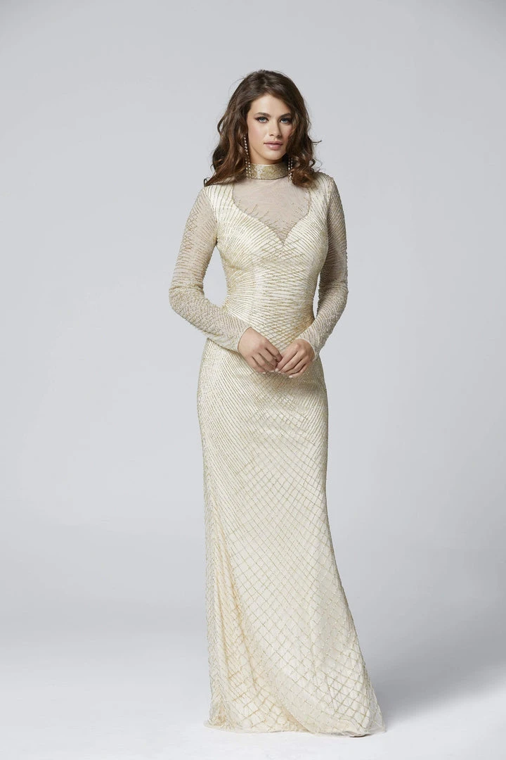 Primavera Couture - 3370 Beaded Long Sleeve High Neck Sheath Dress Formal Gowns 3 Primavera Couture - 3370 Beaded Long Sleeve High Neck Sheath Dress Formal Gowns