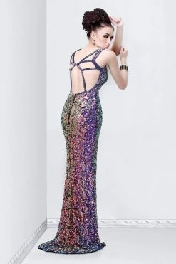 Primavera Couture - 9500 Sparkling V-Neck Cutout Evening Dress Formal Gowns