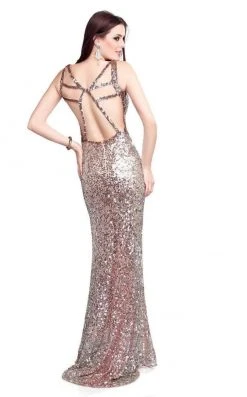 Primavera Couture - 9500 Sparkling V-Neck Cutout Evening Dress Formal Gowns