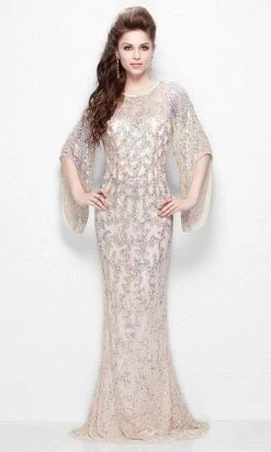 Formal Gowns Primavera Couture - 9713 Sequin Flared Sleeve Long Sheath Formal Gown - 1 Pc White In Size 22 Available