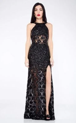 Formal Gowns Primavera Couture - 9805 Cowl Back Halter Sequin Embellished Gown 25 Formal Gowns Primavera Couture - 9805 Cowl Back Halter Sequin Embellished Gown