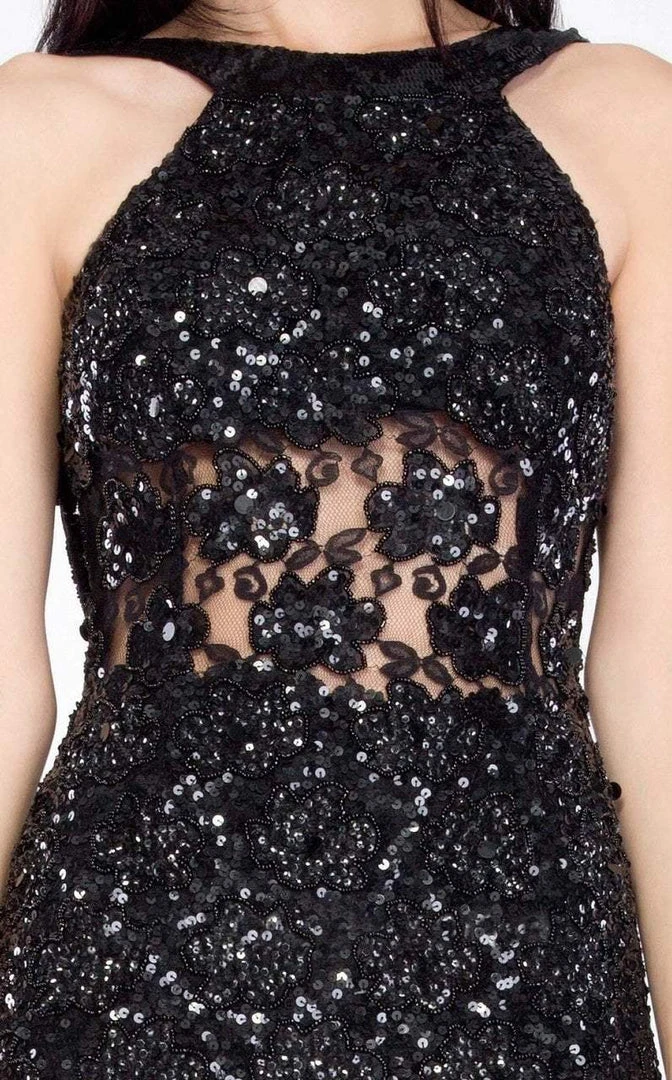 Formal Gowns Primavera Couture - 9805 Cowl Back Halter Sequin Embellished Gown 11 Formal Gowns Primavera Couture - 9805 Cowl Back Halter Sequin Embellished Gown