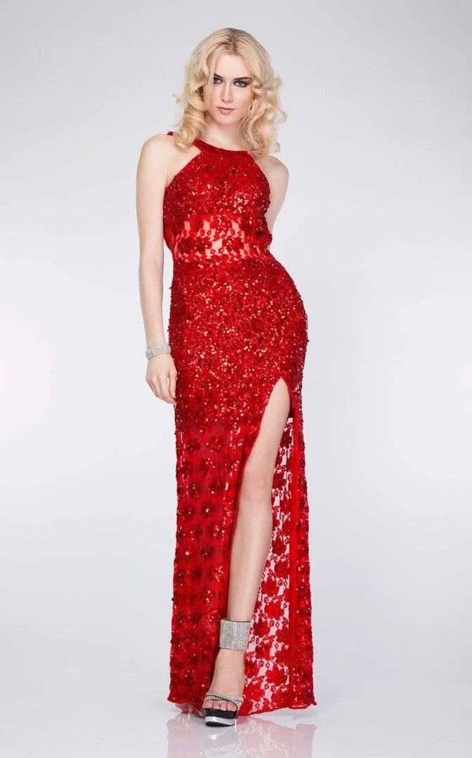 Formal Gowns Primavera Couture - 9805 Cowl Back Halter Sequin Embellished Gown 14 Formal Gowns Primavera Couture - 9805 Cowl Back Halter Sequin Embellished Gown