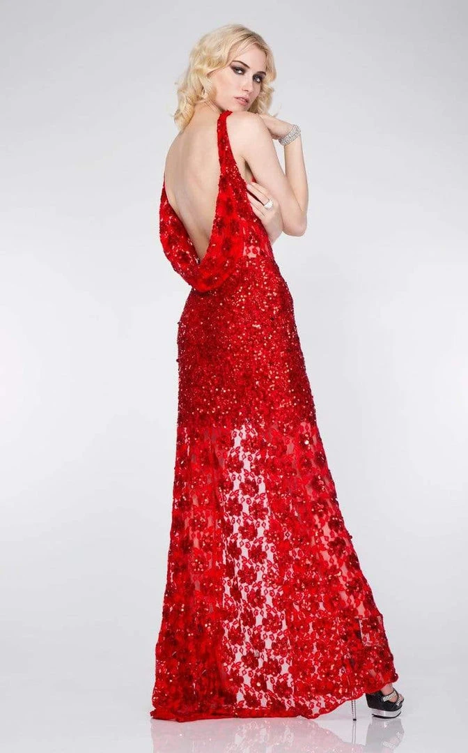 Formal Gowns Primavera Couture - 9805 Cowl Back Halter Sequin Embellished Gown 19 Formal Gowns Primavera Couture - 9805 Cowl Back Halter Sequin Embellished Gown